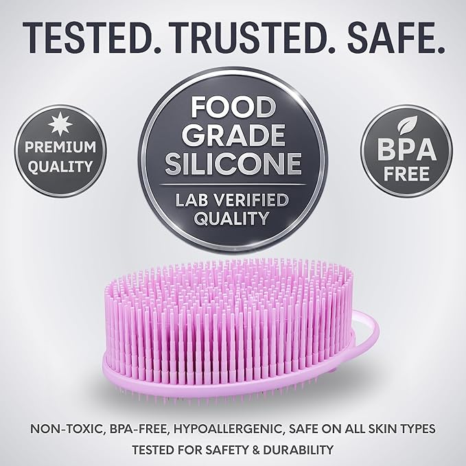 Avilana Silicone Body Scrubber – Gentle Shower Brush & Loofah Alternative- Food Grade & Lab Tested – Fast-Drying, Hygienic, BPA-Free Silicone Body Gentle Exfoliator (Pink, Exfoliate)-BrightBean Baby