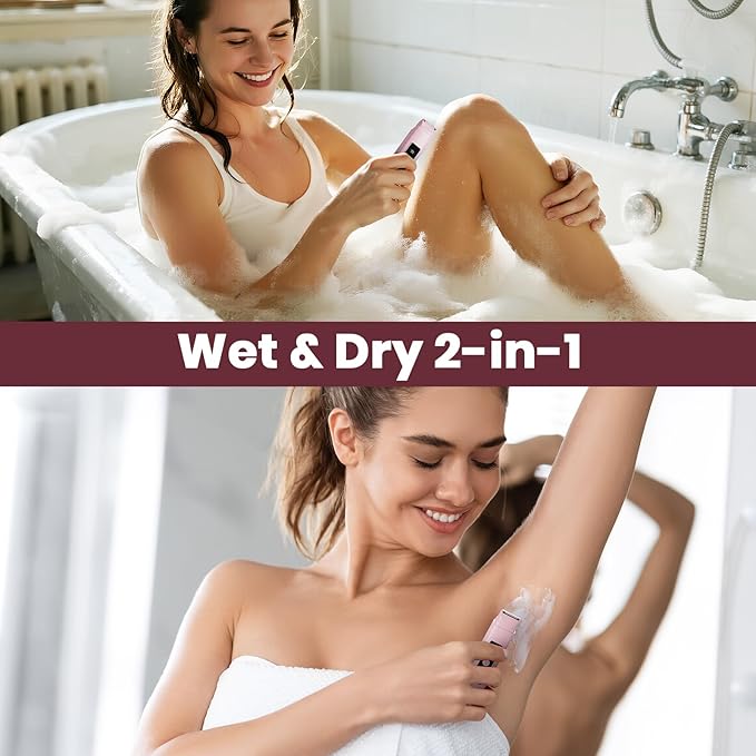 Bikini Trimmer for Women,IPX7 Waterproof Painless Electric Razors for Trip,Portable&Easy Cleaning Lady Underarm Pubic Leg Arm Body Face,Electric Shaver for Travel&Shower Use,Gifts for Women,Pink-BrightBean Baby
