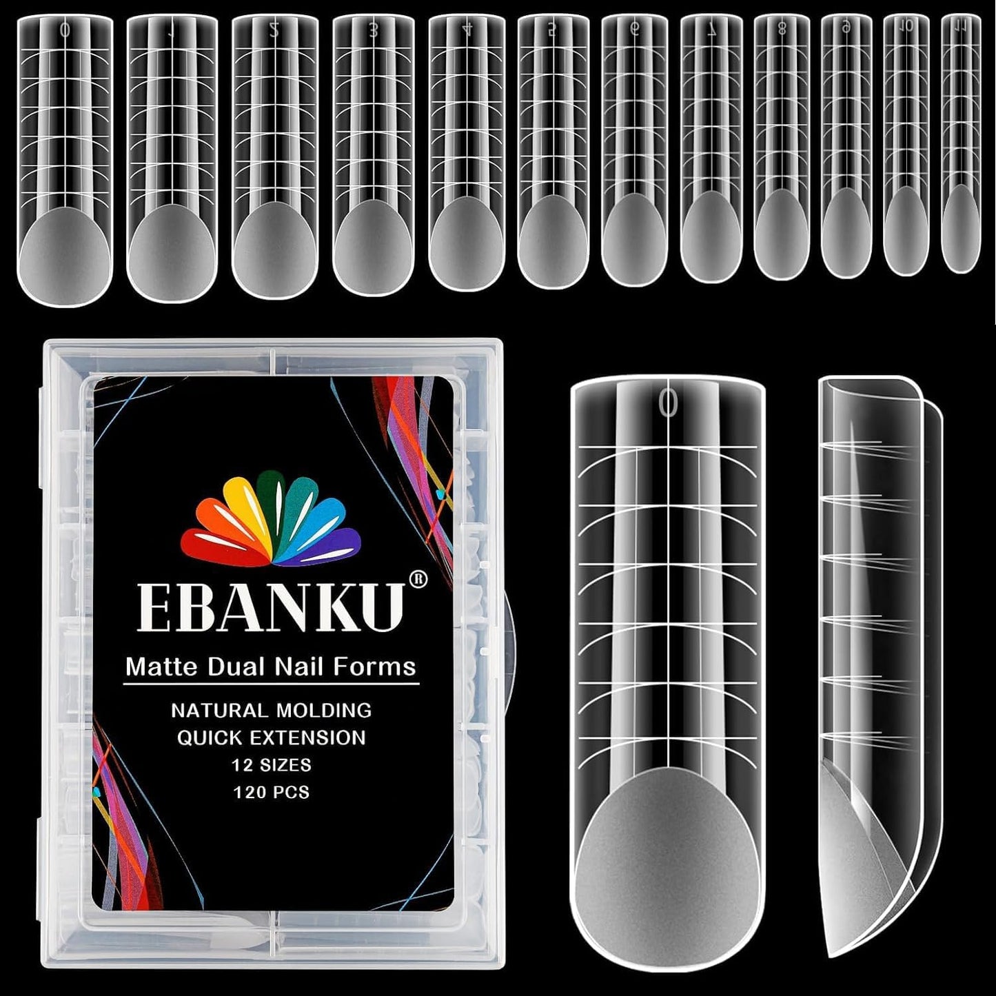 EBANKU 120PCS Dual Nail Forms Matte Poly Gel Nail Molds Square Full Cover Coffin Nail Tips Extension Forms 12 Sizes for Toenail Manicure Nail Art Design Salon&DIY-BrightBean Baby