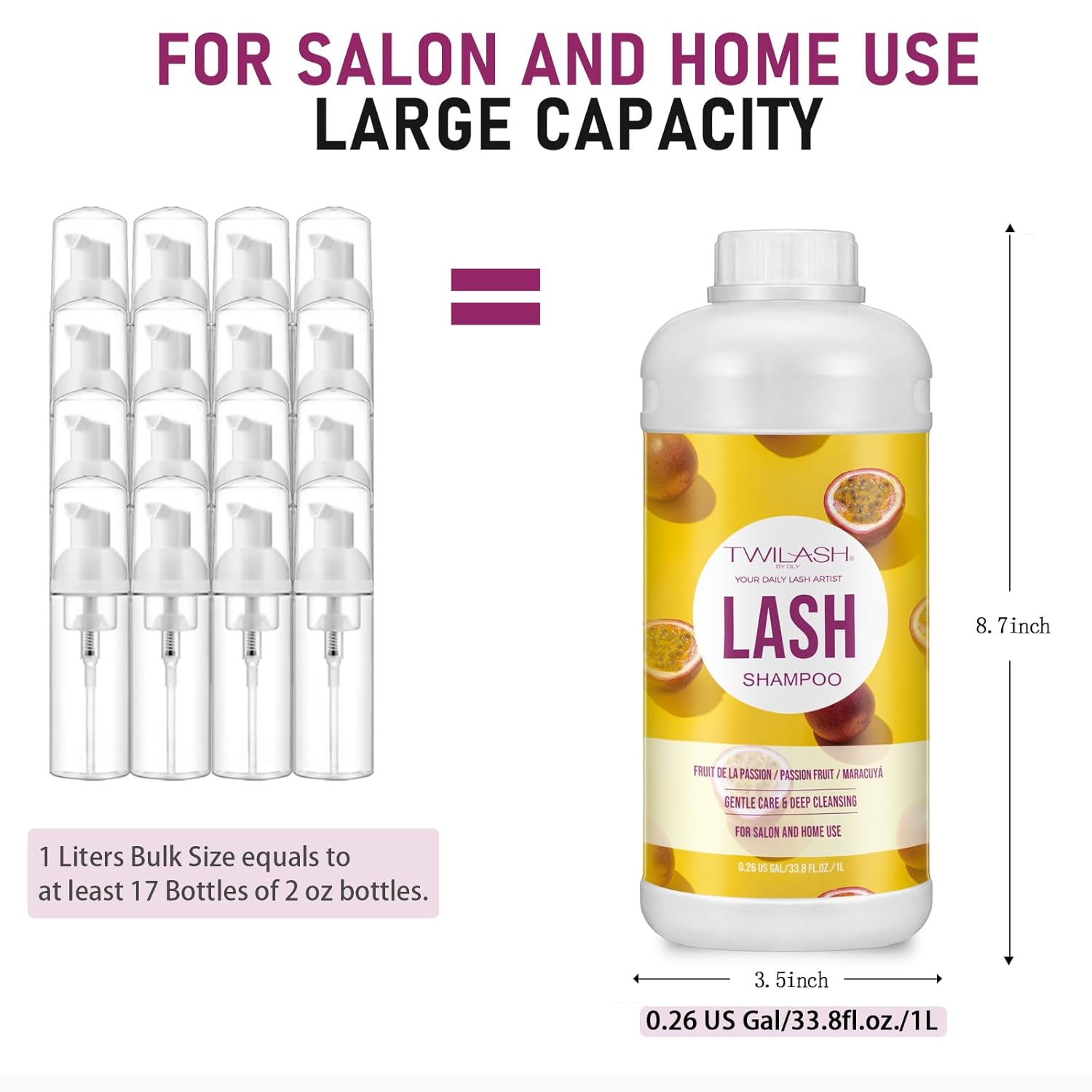 Lash Shampoo Bulk, Eyelash Cleanser for Extensions 2 Liters, Dispenser Pump, Non-irritating or Burning Eyelid Foaming Cleanser for Professional Salon and Home Use (Passion Fruit-1L)-BrightBean Baby