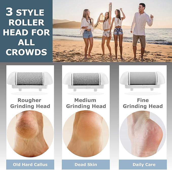 Upgraded Electric Foot Callues Remover, Portable Electric Foot Files with 3 Heads, Rechargeable Feet File for Foot Care, Waterproof Deadskin Remover, Pedicure Tool for Dry and Crack Feet-BrightBean Baby