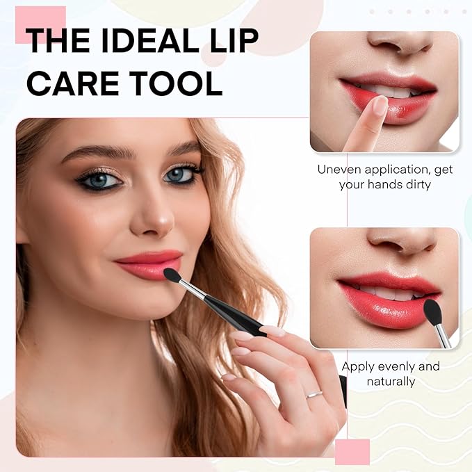 Unaone Lip Scrub Brush - 3 PCS Dual-ended Lip Scrubber Exfoliator and Silicone Lip Brush, 2-in-1 Silicone Lip Scrub Tool Lip Mask Applicator, Gentle Exfoliator & Applicator for Soft-BrightBean Baby