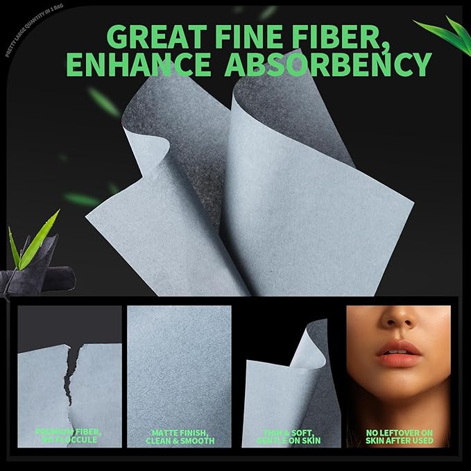 Blotting Paper for Oily Skin, Natural Bamboo Charcoal Blotting Paper, Oil Blotting Sheets for Face, 100 * 70MM Large Oil Absorbing Sheets Makeup Face Tissues, 200 Counts-BrightBean Baby