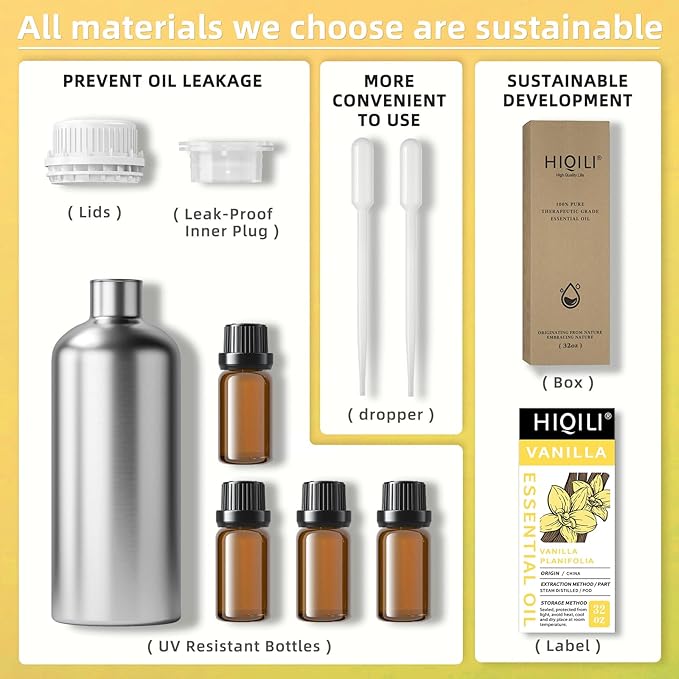 HIQILI 32 Ounces Vanilla Essential Oil, Strong Fragrance for Body Lotion, Candle Making, Soap, Aromatherapy-32 Fl Oz-BrightBean Baby