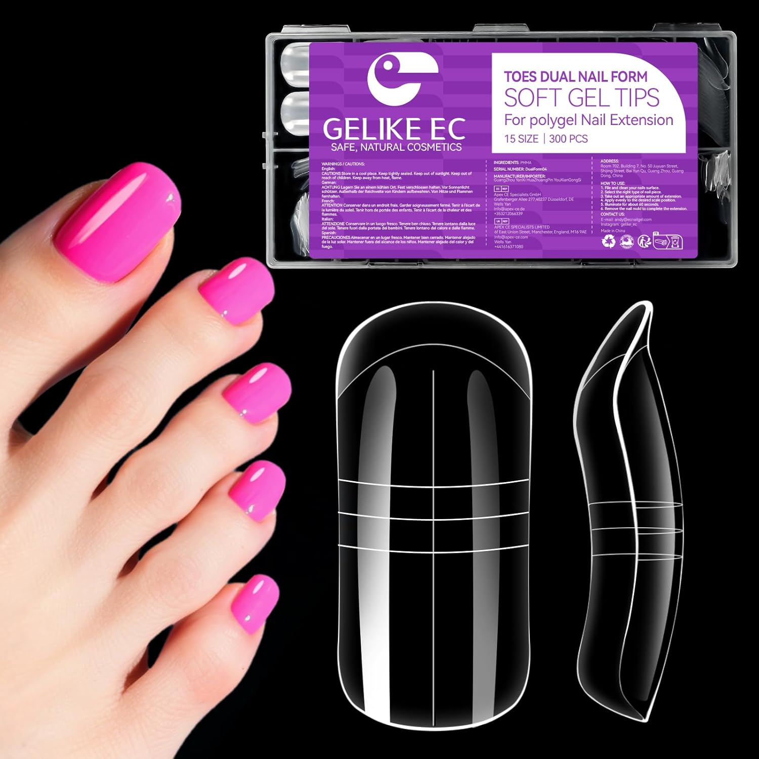 Gelike EC Toes Dual Forms for Extension: 300 Pcs Color Nail Form, 15 Size Nail Forms For Builder, Half Matte Gel Forms For Manicure Art Design Salon Diy-BrightBean Baby