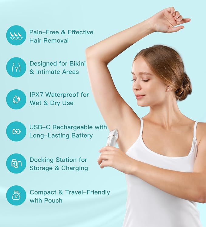 Bikini Trimmer for Women, 3in1 Electric Razor for Women with Facial Trimmers & Intimate Shaver for Sensitive Skin, Waterproof Wet & Dry Use Rechargeable Pubic Hair Trimmer Removal-BrightBean Baby