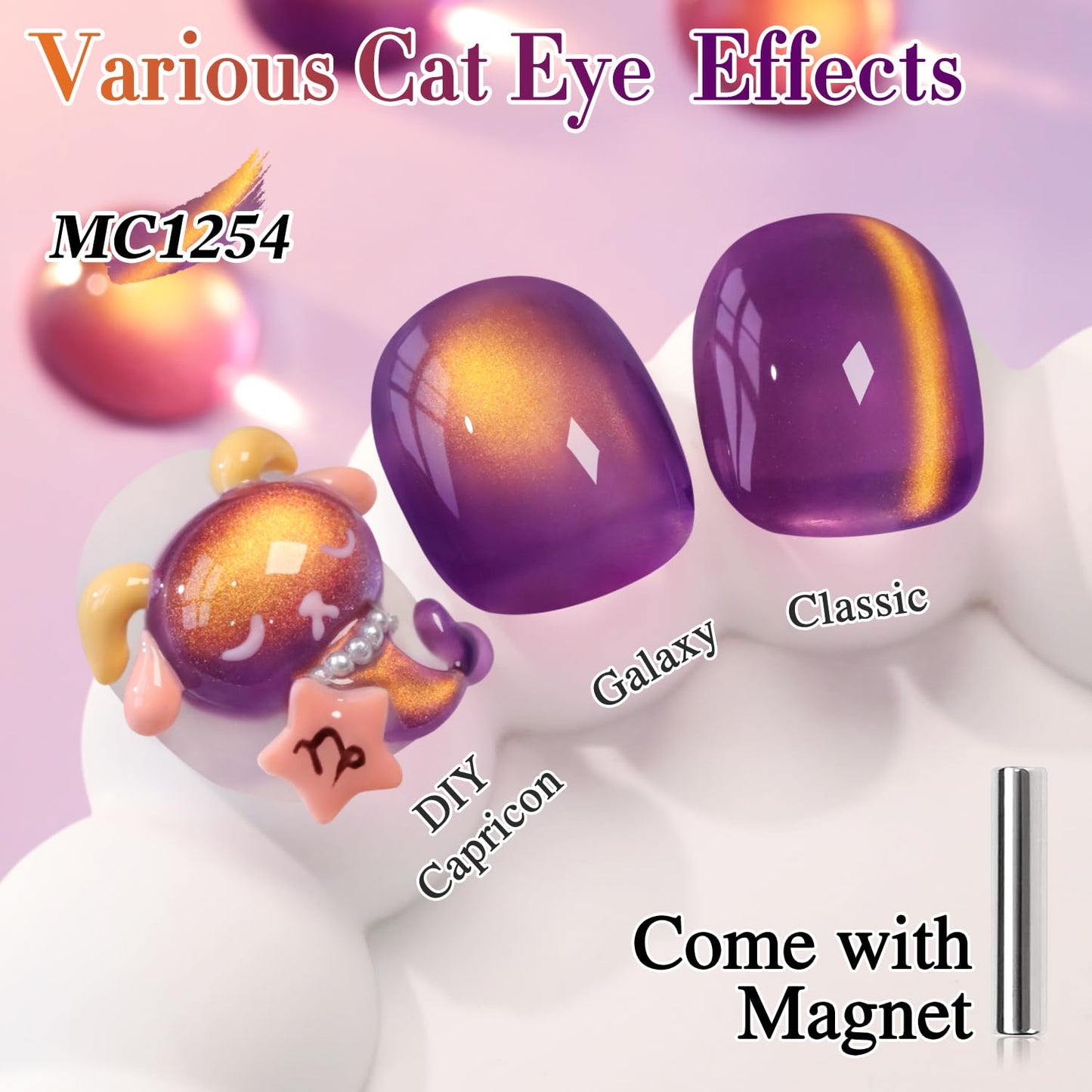 Double Rhythm Jelly Glass Cat Eye Gel Polish with Magnet 15ML Holographic Glitter Shimmer Translucent Sheer Color Magnetic Nail Polish Salon DIY at Home (Golden Purple-MC1254)-BrightBean Baby