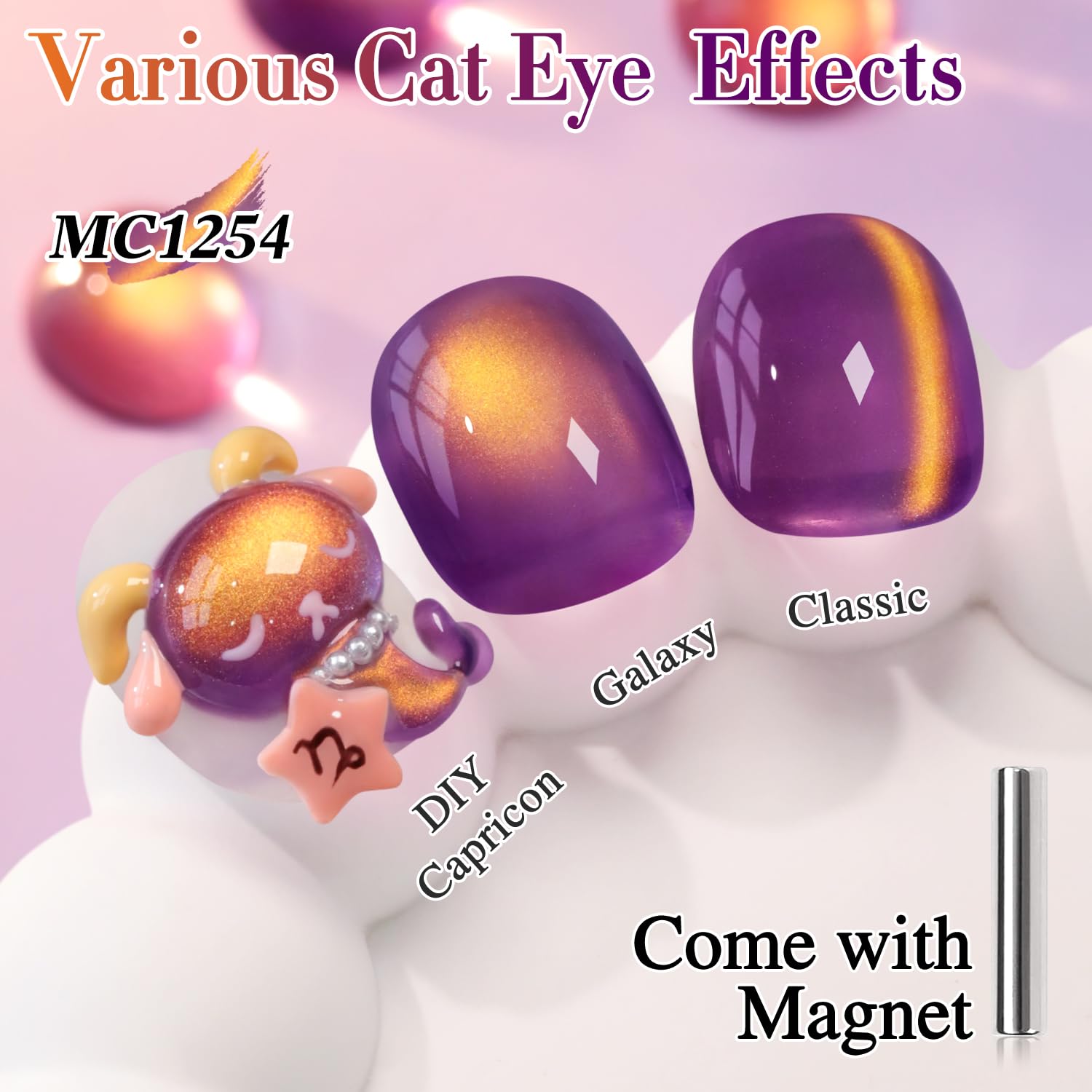 Double Rhythm Jelly Glass Cat Eye Gel Polish with Magnet 15ML Holographic Glitter Shimmer Translucent Sheer Color Magnetic Nail Polish Salon DIY at Home (Golden Purple-MC1254)-BrightBean Baby