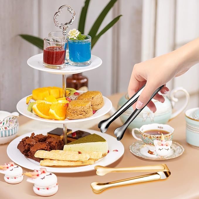 18 Pack Premium Small Serving Tongs, Mini Stainless Steel Appetizer Tongs 4.33Inch Gold