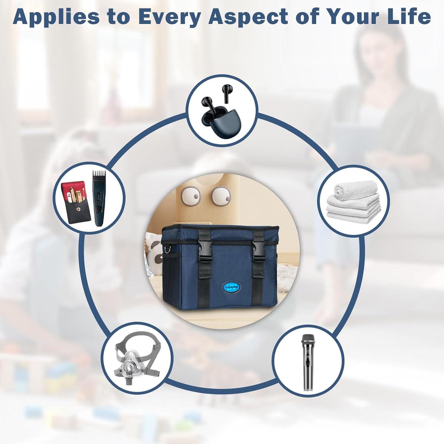 UVC Sanitizer Box Ozone Free with Timer, Portable Large Cleaner Bag with USB Port, UV Light Blue Tote for Mask, Cell Phone, Baby Bottle, Key, Towel 12L/3.17 gal-BrightBean Baby