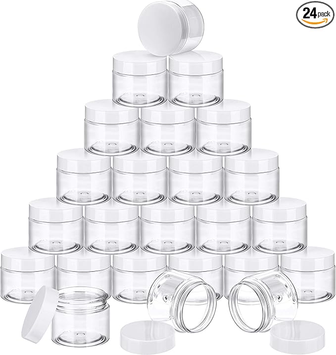 SATINIOR 24 Pieces Empty Clear Plastic Jars with Lids Round Storage Containers Wide Mouth for Beauty Product Cosmetic Cream Lotion Liquid Butter Craft and Food(Clear Lid,8 oz)-BrightBean Baby
