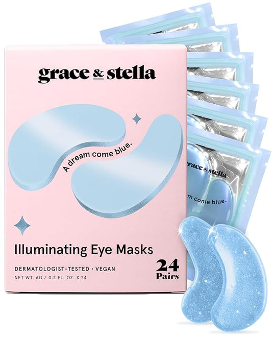 grace & stella Award Winning Under Eye Mask Reduce Dark Circles, Puffy Eyes, Undereye Bags, Wrinkles, Gel Under Eye Patches, Birthday Gifts for Women - Vegan Cruelty-Free Self Care (24 Pairs, Blue)-BrightBean Baby