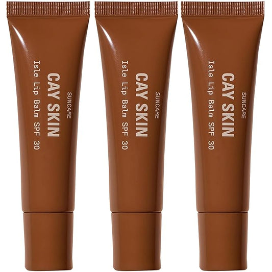 Cay Skin Isle Lip Balm SPF 30 – High Shine, Hydrating + Sheer Lip Gloss in Vanilla Brown Sugar Flavor – Formulated with Natural Ingredients for All Skin Tones – 3-Pack, Clear-BrightBean Baby