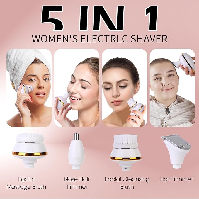 Electric Razors for Women, 5 in 1 Painless Rechargeable Dusk Shaver Womens, Women's Shavers Everything, Lady Leg/Bikini/Face Hair Removal Products, Female Wet Dry Shaving Machine-BrightBean Baby