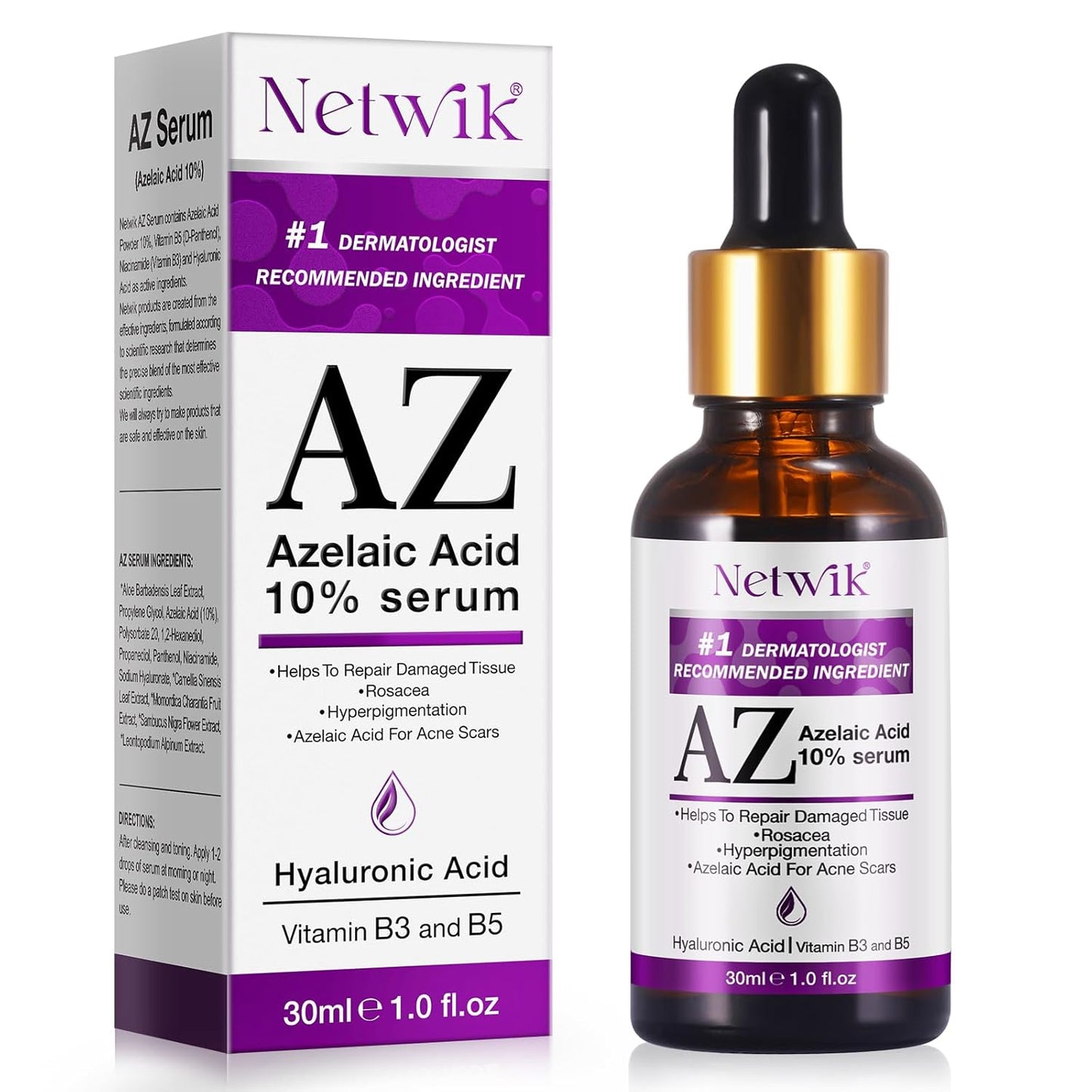 Azelaic Acid Serum - Azelaic Acid 10% for Acne Treatment - Fast Rosacea Skin Care - Redness Relief Face and Boost Skin Radiance with Niacinamide & Vitamin B3, B5 and Hyaluronic Acid, 1 Fl Oz-BrightBean Baby