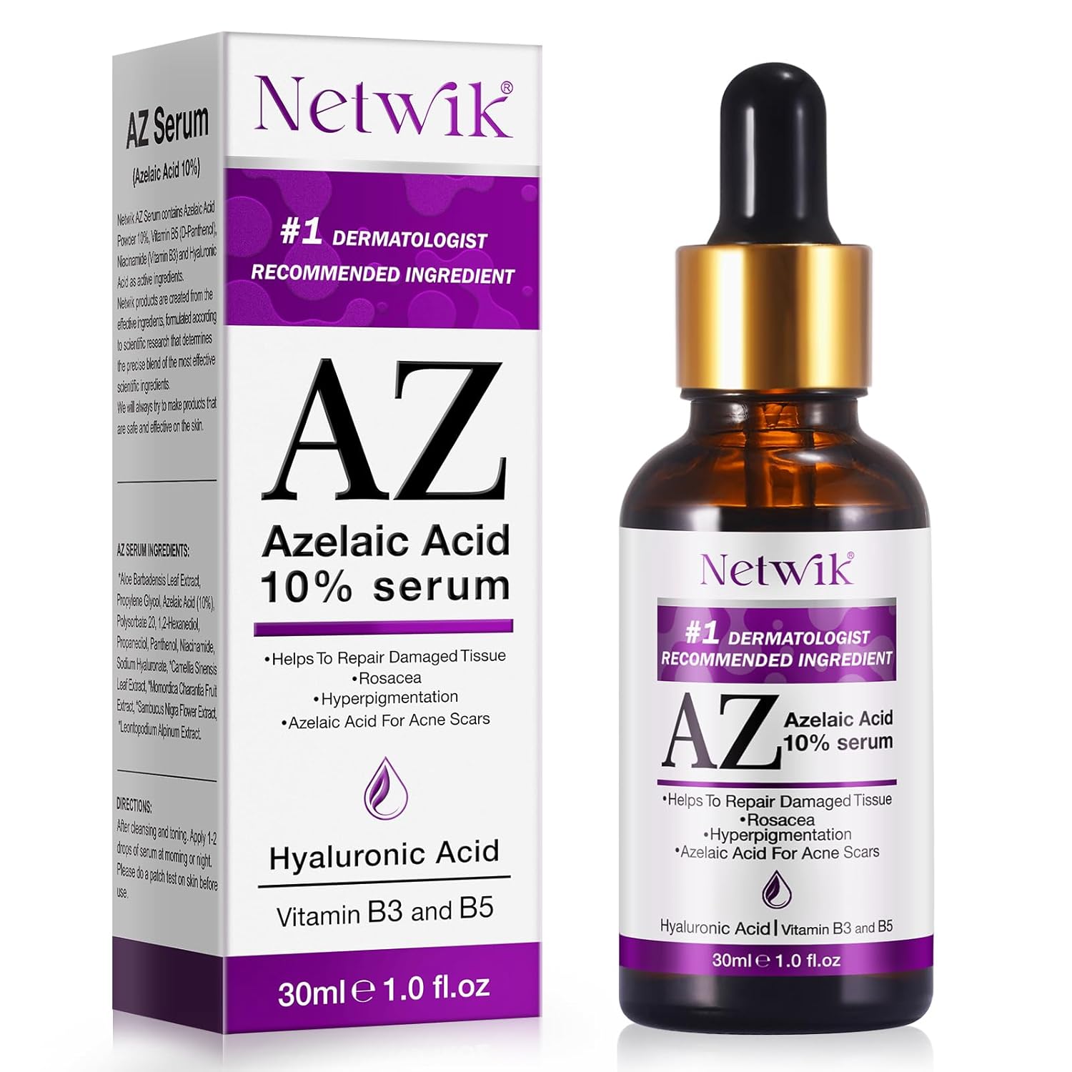Azelaic Acid Serum - Azelaic Acid 10% for Acne Treatment - Fast Rosacea Skin Care - Redness Relief Face and Boost Skin Radiance with Niacinamide & Vitamin B3, B5 and Hyaluronic Acid, 1 Fl Oz-BrightBean Baby