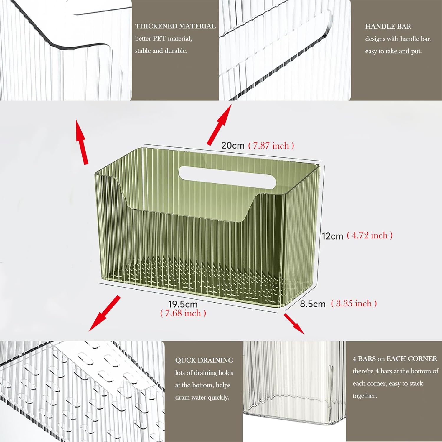 Set Of 2 Storage Organizer Bins Wall Mounted Shower Basket, Shower Caddy Stackable Clear Plastic Makeup Organizer Adhesive Hanging Bin for Bathroom, Kitchen, Cabinet, Pantry, BPA Free, Green-BrightBean Baby