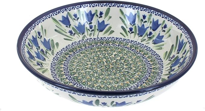 Blue Rose Polish Pottery - Blue Tulip Large Salad Bowl - 9.75" Diameter - Great Bowl for Salad, Pasta, or Serving Guests