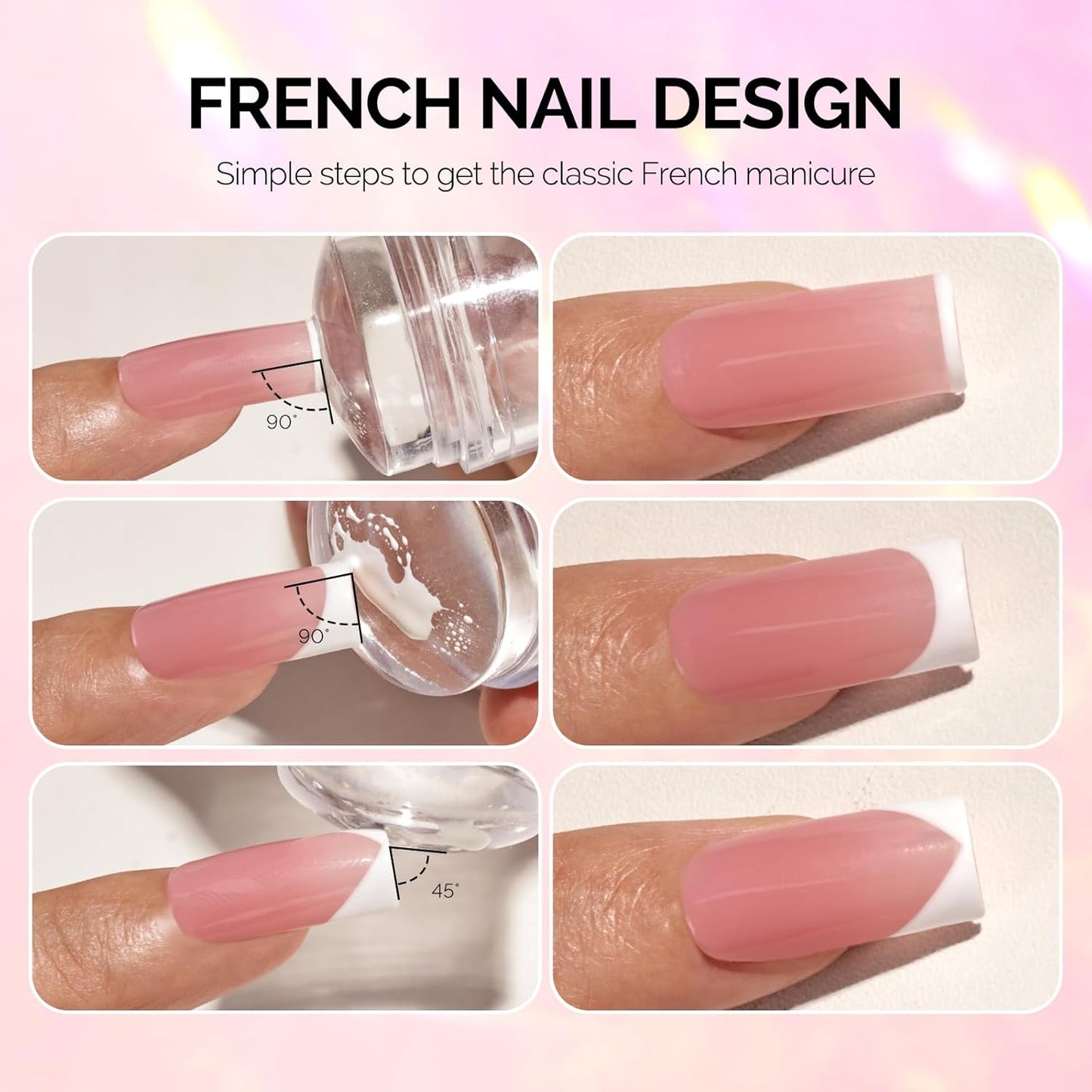 MelodySusie French Nail Stamper Kit, Silicone Stampers with Scrapers, 4PCS DIY Home Nail Design Salon, Clear-BrightBean Baby
