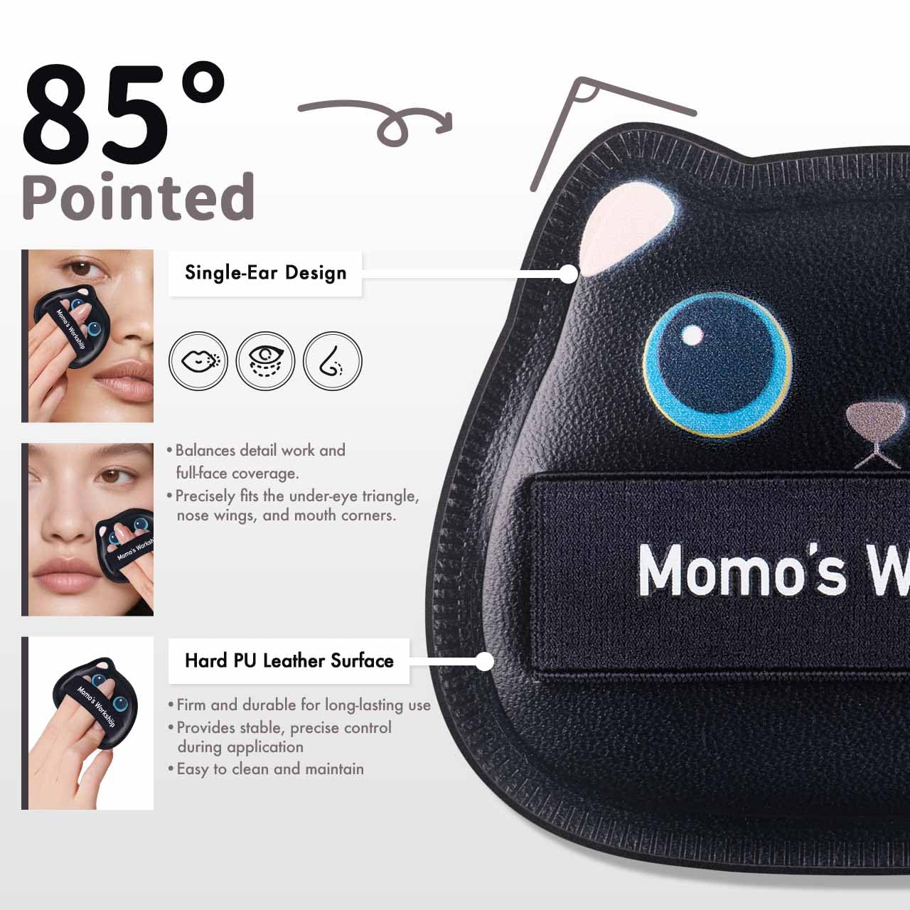 Black Cat Toto Airy Marshmallow Puff,Makeup Sponge,Rubycell Material,Pointed Tip for Concealer + Flat Side for Foundation, Longwear Makeup, Travel Friendly & Reusable,2pcs Puffs & Storage Case-BrightBean Baby