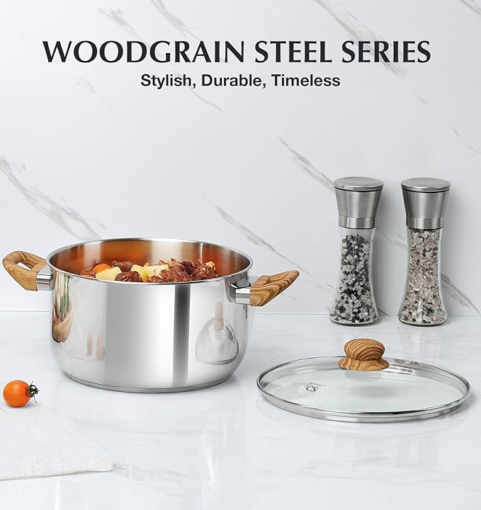 KOCH SYSTEME CS Stainless Steel Pot - 4 Quart Induction Stainless Steel Stock Pot with Lid for Pasta, Soup, Spaghetti, Steel Soup pots with Heat-Resistant Bakelite Double Handle, Dishwasher Safe