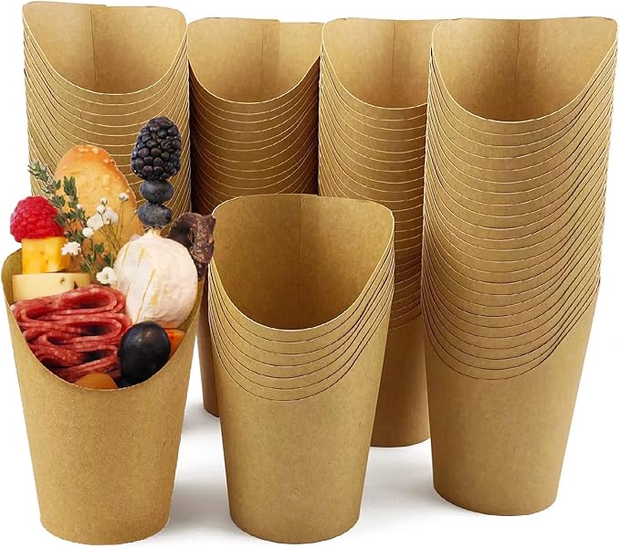 CAMKYDE 100 Pcs French Fries Holder, 14oz Disposable Paper French Fry Cups Charcuterie Cups for all Occasions (14oz, Brown)