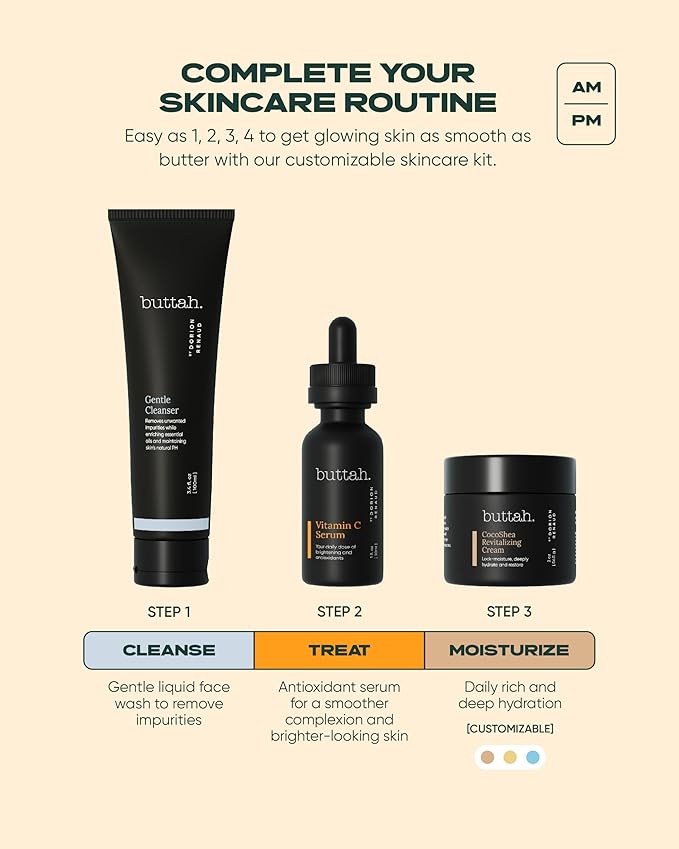 Buttah Skin Transforming Kit for Melanin Rich Skin | CocoShea Revitalizing Cream 2 oz | Vitamin C Serum 1 oz | Buttah Cleanser 3.4 oz | Black Owned Skincare-BrightBean Baby