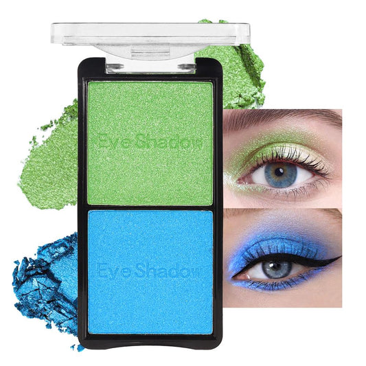 2 colors eye shadow makeup palette, Blue & Green Eyeshadows Halloween Birthday Party Wear, high pigment eye, matte & shimmer metal eye shadow powder, Blendable, Ultra-Pigmented(02)-BrightBean Baby