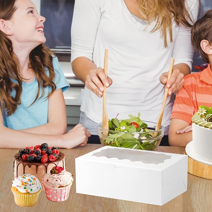 JCD 16 Pcs Bento Cake and Cupcake Box Combo Bento Box with Clear Window 5 Holes Fit 4 Cupcakes and 1 Mini Cake for Bakery Baking Supplies(1+4/16Pcs)