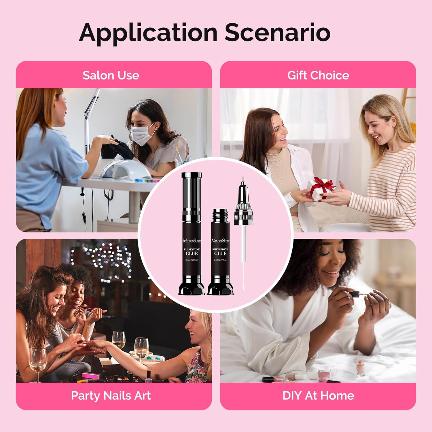 MelodySusie 2Pcs Nail Rhinestone Glue, 3D Gel Nail Art Design Strong Adhesive Nail Gem Glue with Brush Pinpoint Nail Charms Gems Jewelry Decoration DIY Manicured at Home Cured Need-BrightBean Baby