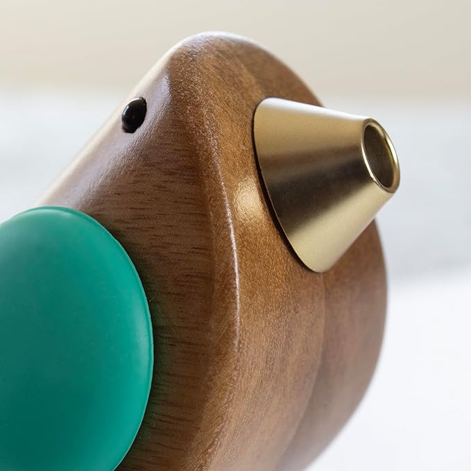 Songbird Specialties Wine Bottle Pourer, Fun Wine Pourer Spout Sings While It Pours, Airtight Wine Bottle Sealer, Acacia Wood with Turquoise Wings