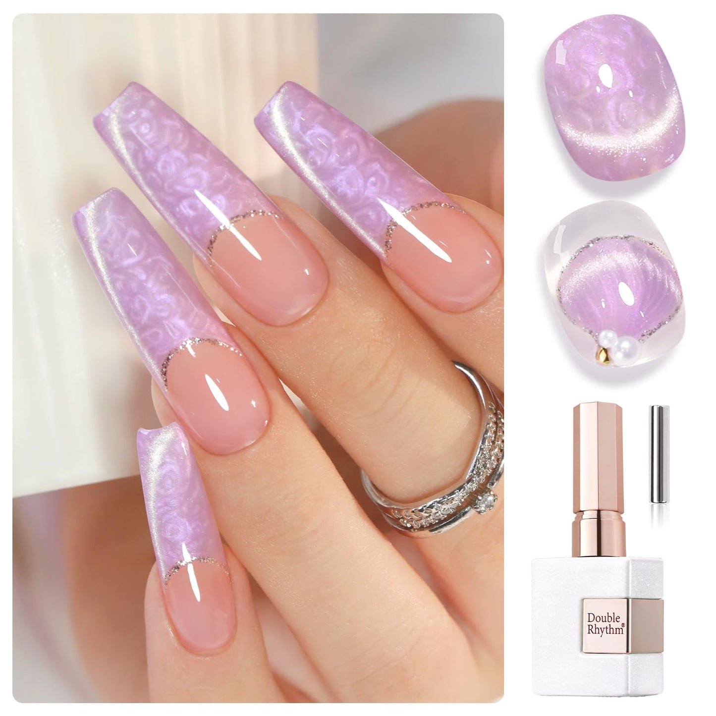 Double Rhythm 15ML Ice Glass Cat Eye Gel Polish with Magnet Holographic Glitter Shimmer Translucent Sheer Color Salon Soak Off Magnetic Nail at Home (Mermaid Purple-MC1136)-BrightBean Baby