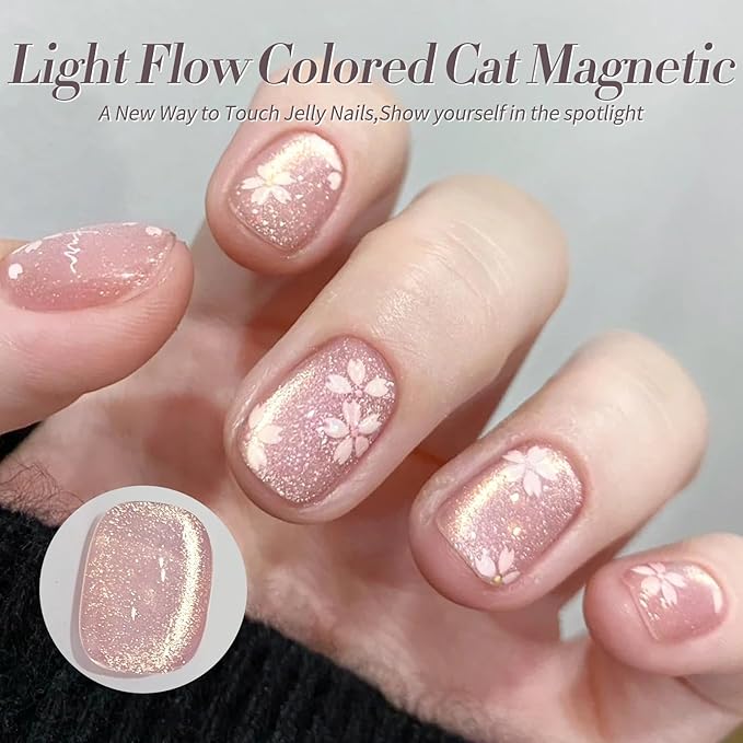 Born Pretty Cat Magnetic Eye Gel Nail Polish Spring Summer Pastel Shimmer Glitter Holographic Cat Magnetic Eye Gel Crystal Glass Cat Magnetic Gel Polish Manicure Nail Art DIY at Home 6PCS-BrightBean Baby