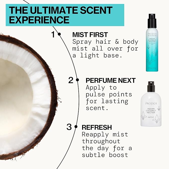 Pacifica Indian Coconut Nectar Spray Perfume, 2 oz – Warm Coconut & Vanilla Gourmand Fragrance for Women Clean Beauty Scent, Long-Lasting Beachy & Layerable, 100% Vegan & Cruelty-Free Made in USA-BrightBean Baby