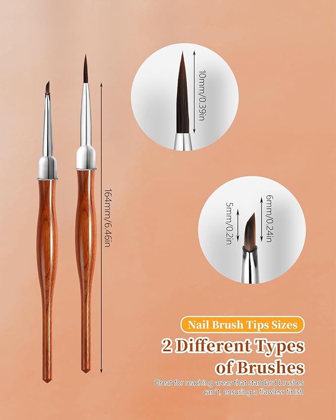 2Pcs Nail Art Brush Set, Multi-Functional 3D Nail Pen for Gel Extensions, Builder Nail Gel Design and Home DIY Manicure (Wood Color)-BrightBean Baby