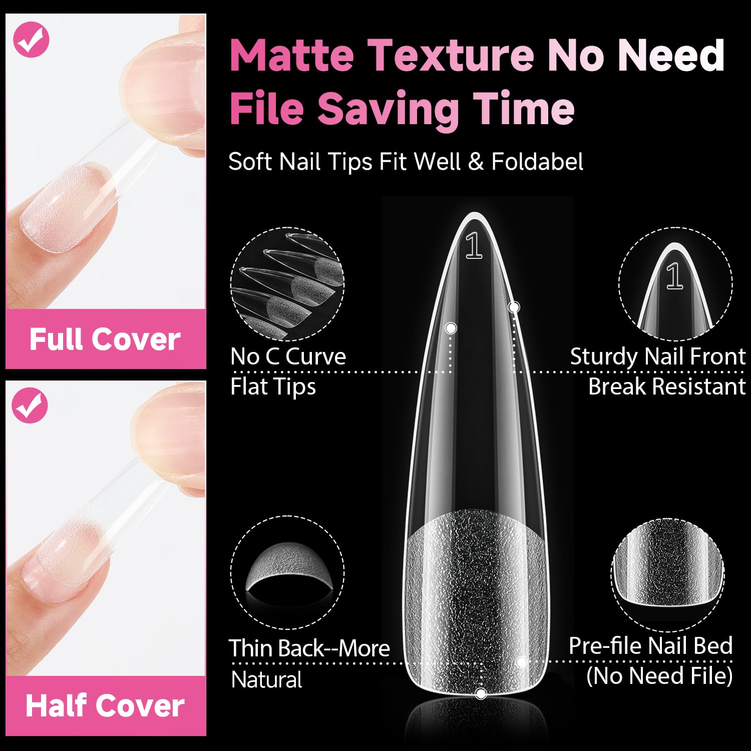 UNA GELLA Halloween XXL Stiletto Nail Tips, 312pcs Pre-Shape Extra Long Stiletto Nails Tips Pre Etched Full Cover No Need File Clear Fake Nails for Party DIY Art Salon 12 Sizes-BrightBean Baby