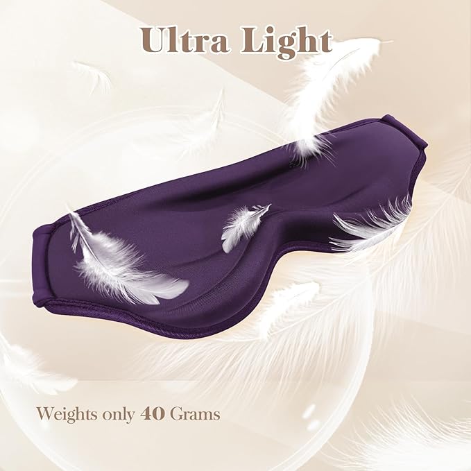 3D Cooling Eye Mask Sleep Mask for Men & Women, 100% Pressure-Free & Light Block-Out Eye Mask for Sleep with Easy Adjustable Strap, Night Eye Cover for Travel, Purple-BrightBean Baby