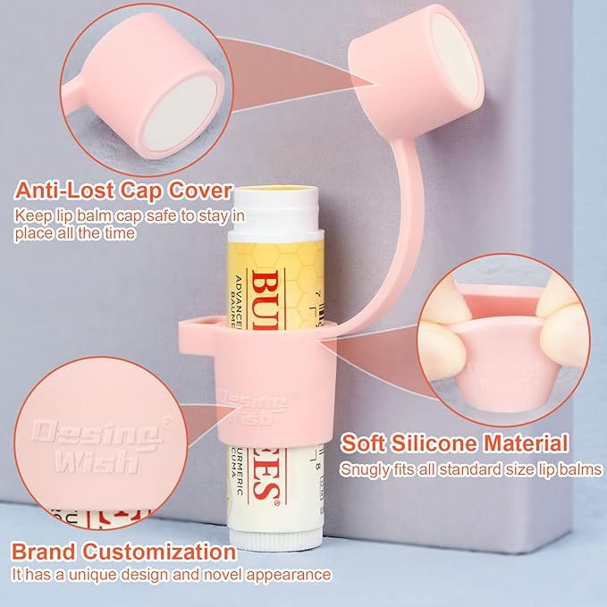 Desing Wish Silicone Lip Balm Holder with Cap Cover Portable Chapstick Holder Keychain Sleeve Lip Balm Key Chain with Key Ring and Wrist Strap Lanyard - Pink-BrightBean Baby
