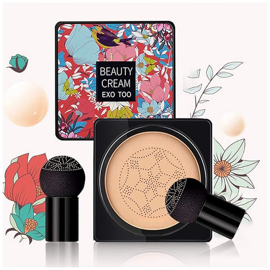 Mushroom Head Air Cushion CC Cream Foundation, Beauty Cream Exo Too BB Cream, Moisturizing, Long Lasting, Matte Concealer, Light Weight, WaterProof Liquid Foundation with 2PCS Mushroom Head-BrightBean Baby