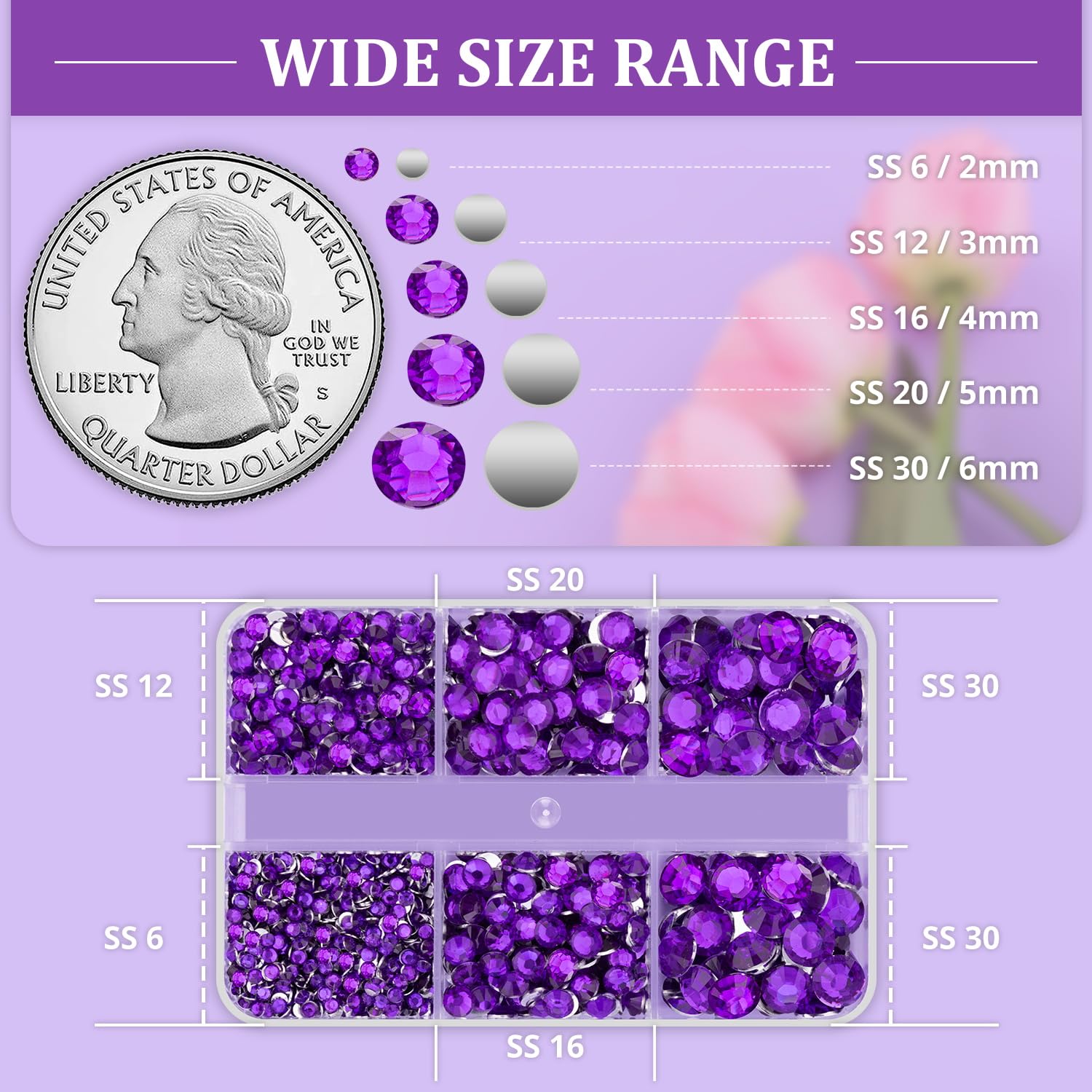 Resin Rhinestones for Crafting, 1 Box Dark Violet Multi Sizes Flatback Bedazzling Crystals for Crafts Nail Art Deco, Non Hotfix Gems Charms for Tumbler Shoes Clothing Fabric Face Makeup-BrightBean Baby