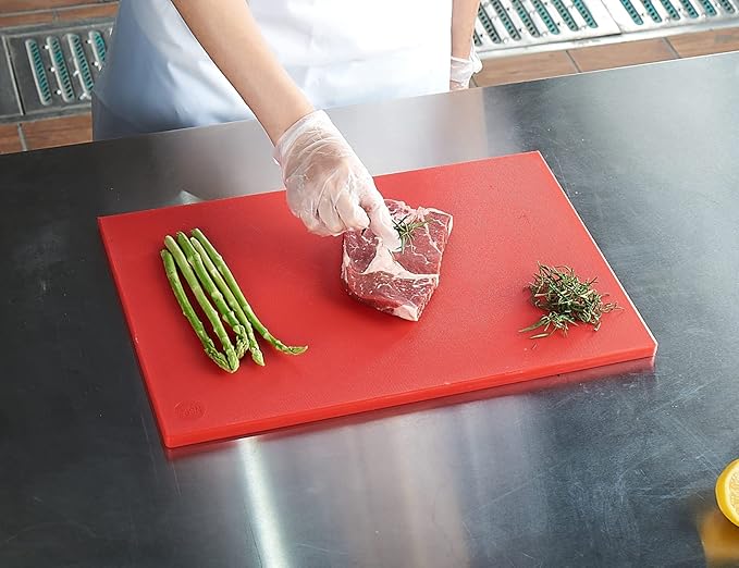CURTA Cutting Boards for Kitchen, 18" x 12" x 0.5" Red Color Coded Plastic Chopping Board with Anti Slip Surface Dishwasher Safe