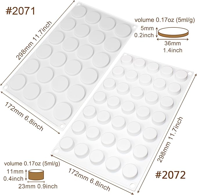 Flat Round Disc Silicone Mold Baking Tray 2 Sizes for Mini Tart Cookie Dessert Chocolate Caramel Candy Epoxy UV Resin Jewelry Soap