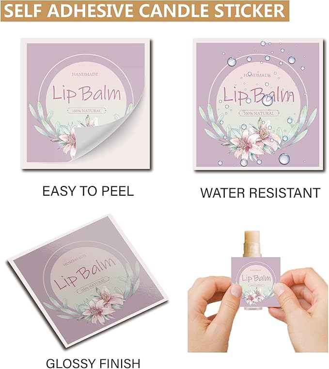 CRASPIRE Lip Balm Labels 80pcs Homemade Lip Balm Labels 2” Clear Lip Balm Labels for Tubes Printable Waterproof Lip Balm Stickers Labels for Lip Balm Handcream Candle Container（Flowers-Pink Purple）-BrightBean Baby