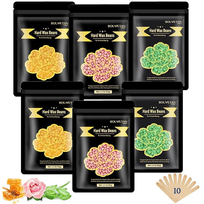 Wax Beads for Hair Removal – 6 Packs, 21oz – Gentle, Effective Hard Waxing Beads for Smooth Skin Bikini, Eyebrow, Face, Legs, Full Body Waxing-BrightBean Baby