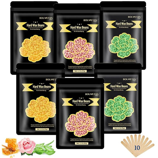 Wax Beads for Hair Removal – 6 Packs, 21oz – Gentle, Effective Hard Waxing Beads for Smooth Skin Bikini, Eyebrow, Face, Legs, Full Body Waxing-BrightBean Baby