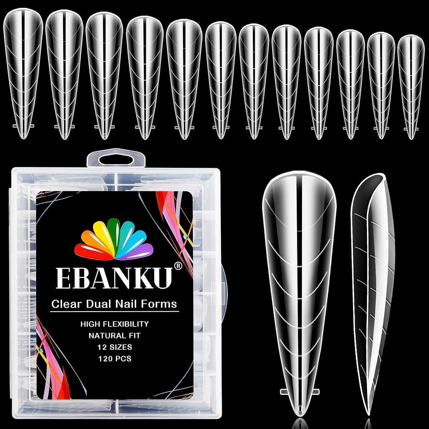 EBANKU Dual Nail Forms for Poly Extension Gel 120 PCS Structure Poly Nail Gel Stiletto Nail Tips for Builder Gel Solid Nail Gel Glue Nail Art Design Salon&DIY-BrightBean Baby