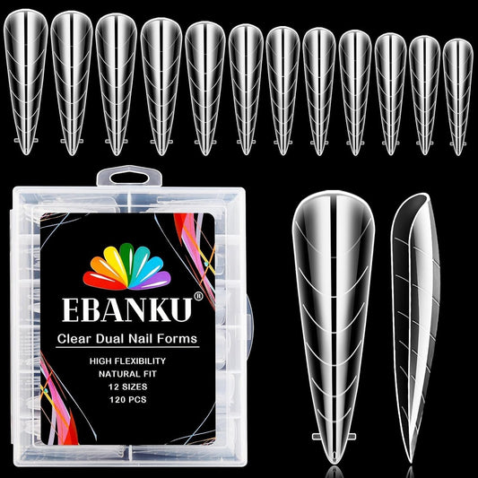 EBANKU Dual Nail Forms for Poly Extension Gel 120 PCS Structure Poly Nail Gel Stiletto Nail Tips for Builder Gel Solid Nail Gel Glue Nail Art Design Salon&DIY-BrightBean Baby