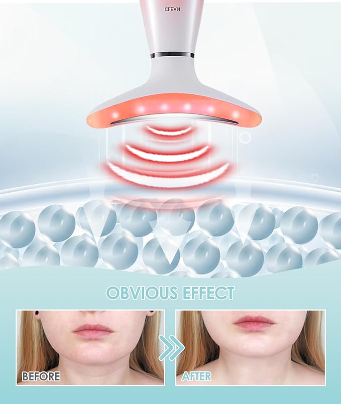 7 Color Neck Face Massager - Facial Massager Tool for Skin Care at Home, Vibrating Face Massager with Thermals, Pink-BrightBean Baby