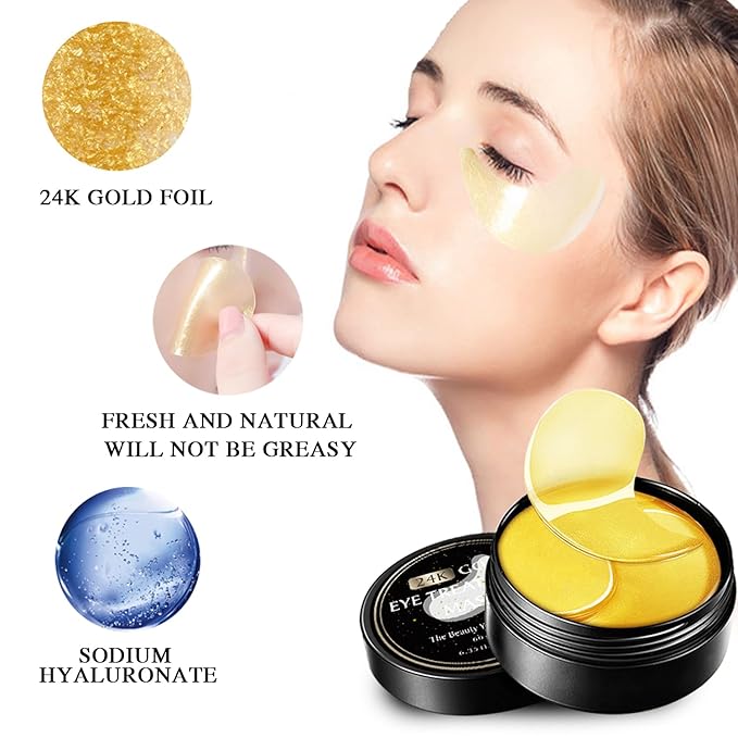 Nuonove 30 Pairs Under Eye Mask, 24k Gold Under Eye Patches, Brightening Eye Mask, Collagen Eye Mask Patches, Gold Eye Patches for Puffy Eyes, Wrinkles, Dark Circles, Eye Bags-BrightBean Baby