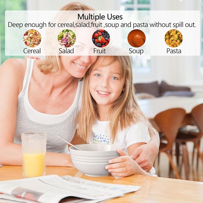 Homestockplus 24 Oz Unbreakable Cereal Bowls Set of 8 - Microwave & Dishwasher Safe Wheat Straw Fiber Bowls for Soup, Rice, Salad - Eco-Friendly and Robust 【Non Ceramic】